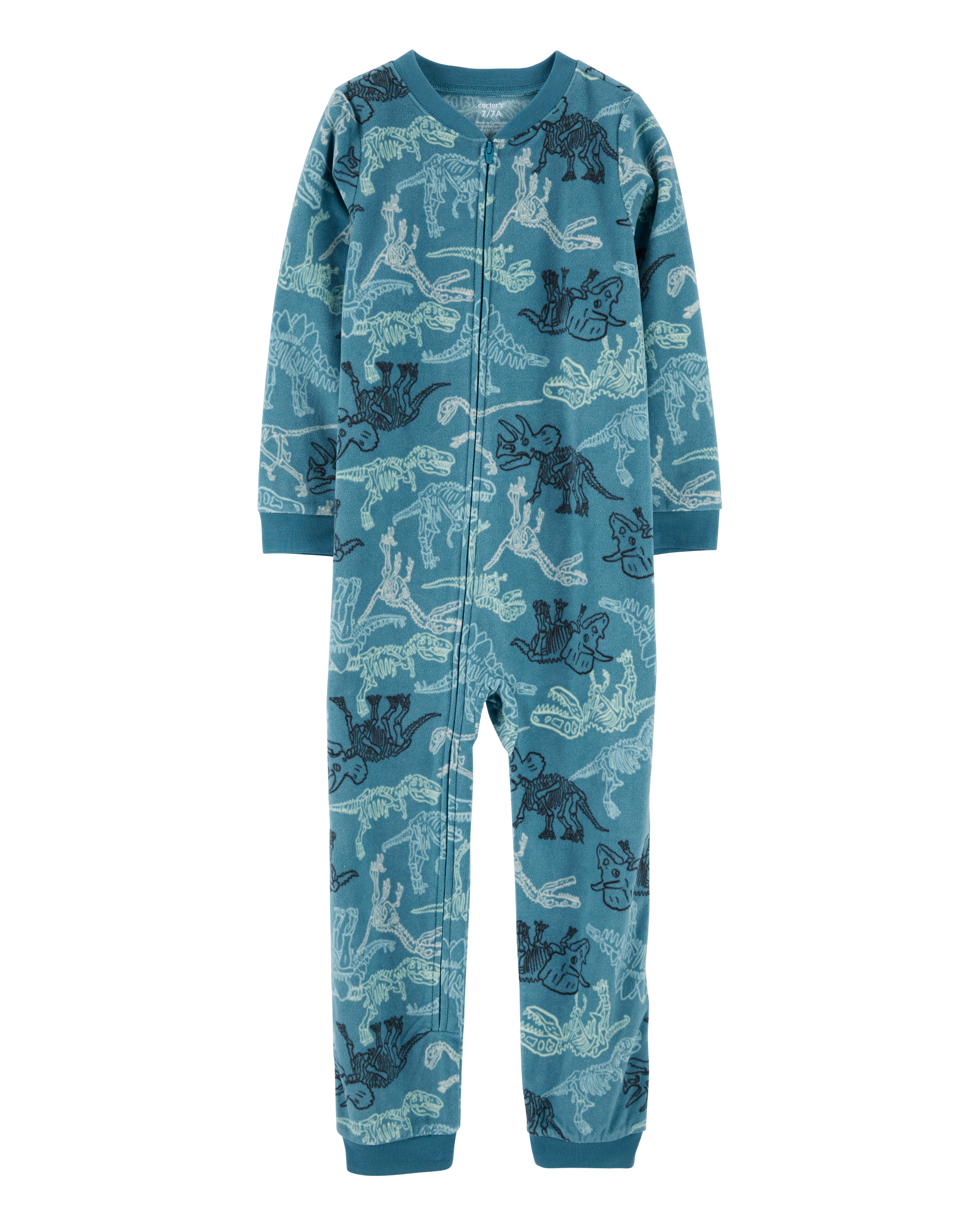 Blue Kid 1 Piece Dinosaur Fleece Footless Pajamas skiphop