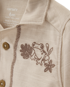 Baby 2-Piece Shirt & Short Set with Embroidered Frog - Khaki, image 2 of 4 slides