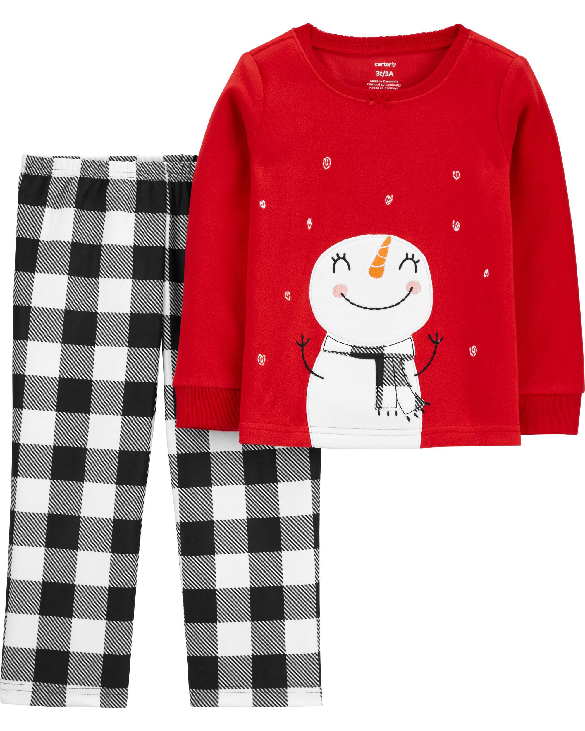 Red Toddler 2 Piece Snowman Christmas Fleece Pajamas skiphop