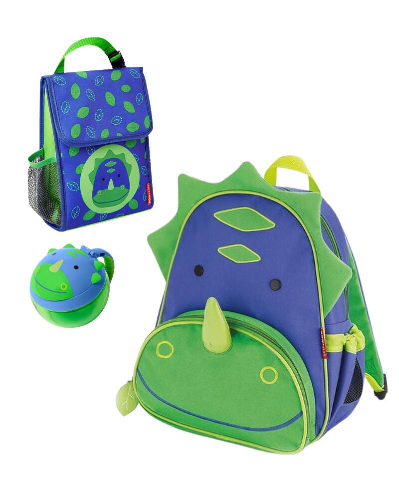 Blue Zoo Little Kid Backpack Lunch Box & Snack Cup Set - Dino