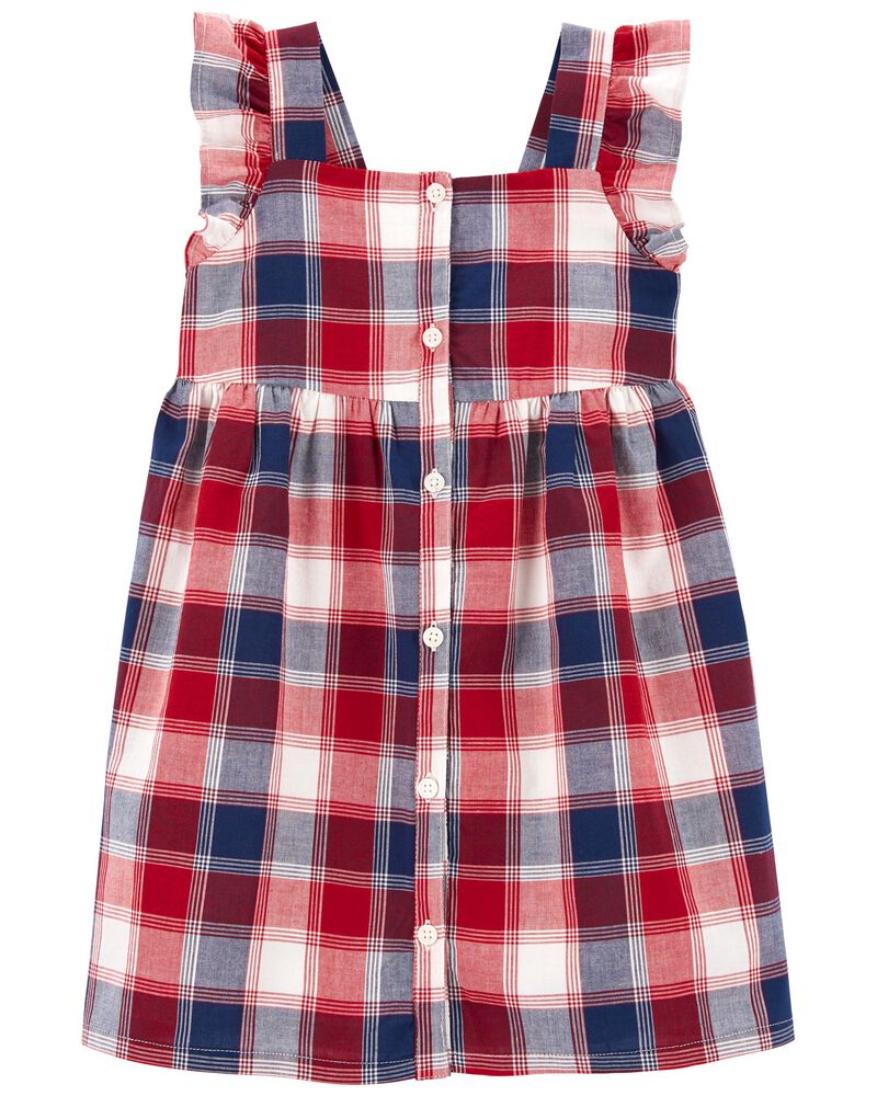 Toddler Plaid Button-Front Picnic Dress, image 1 of 4 slides