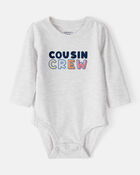 Baby Cousin Crew Long-Sleeve Graphic Bodysuit - Grey, image 1 of 3 slides