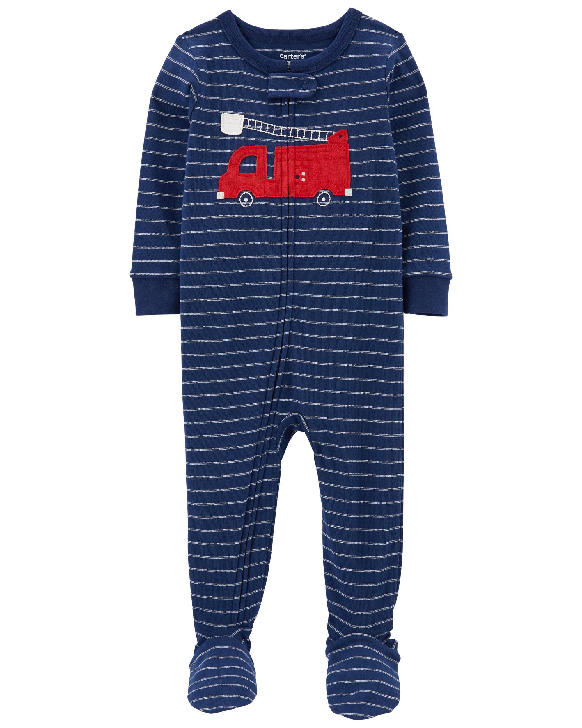 Navy Toddler 1 Piece Firetruck 100 Snug Fit Cotton Footie Pajamas