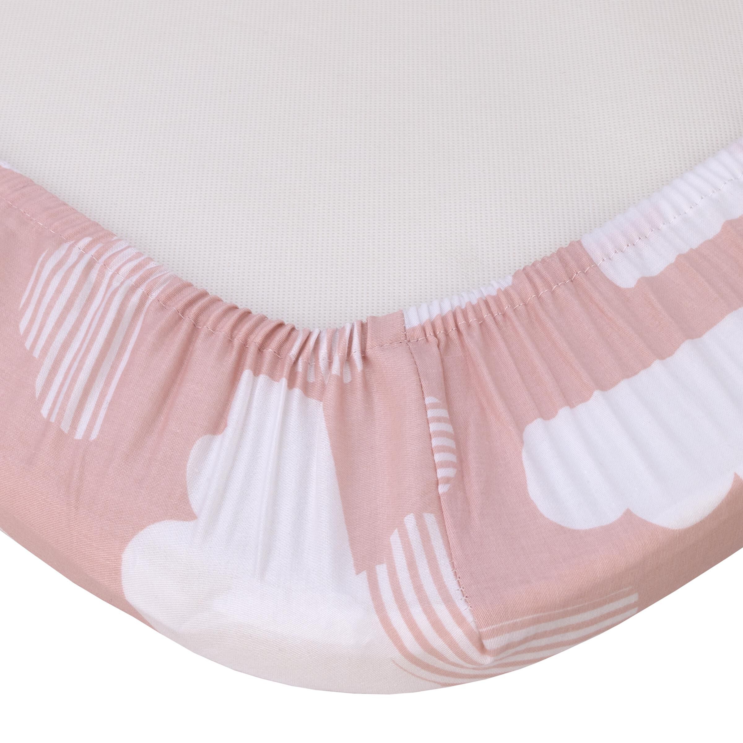 Skip Hop Cozy-Up 2-in-1 Bedside Sleeper 100% Cotton Fitted Bassinet Sheet - Pink & White Clouds, image 3 of 4 slides