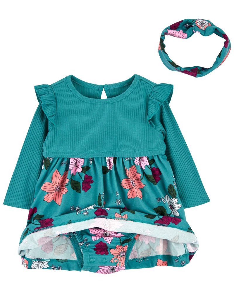Baby 2-Piece Floral Bodysuit Dress Set, image 2 of 5 slides