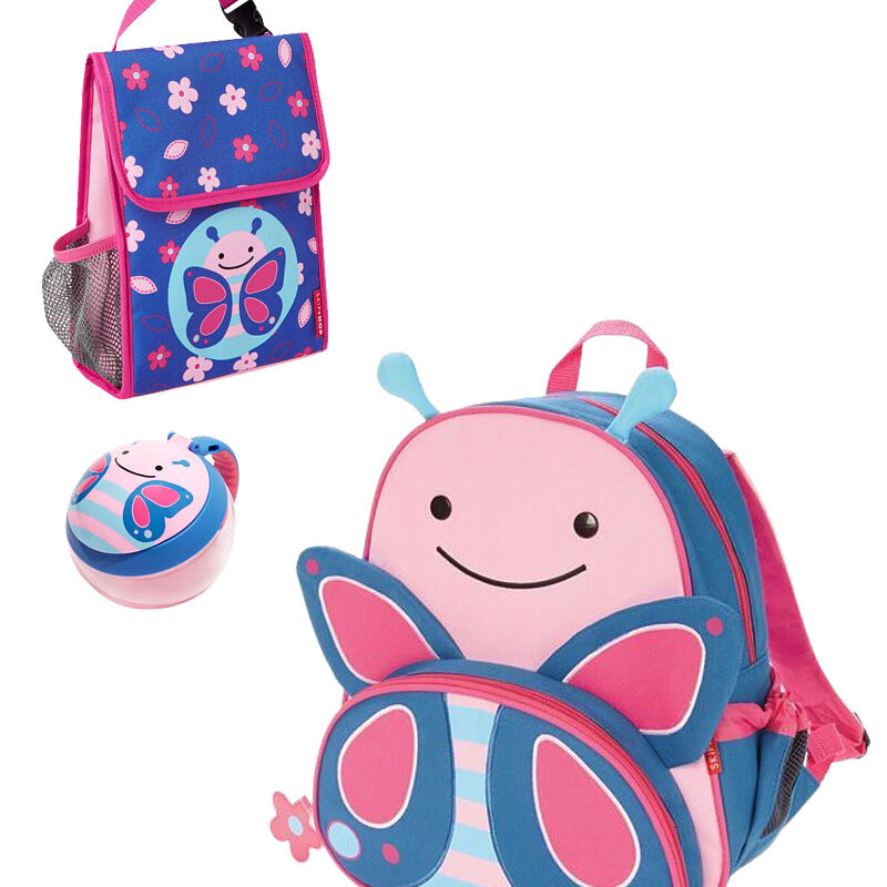 Pink Little Kid 3-Piece Butterfly Backpack, Lunch Box & Snack Cup Set ...