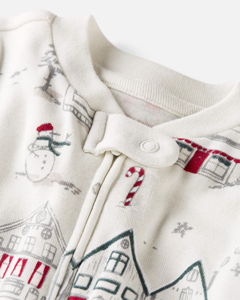 Baby Organic Cotton Sleep & Play Pajamas in Winter Village, image 2 of 4 slides