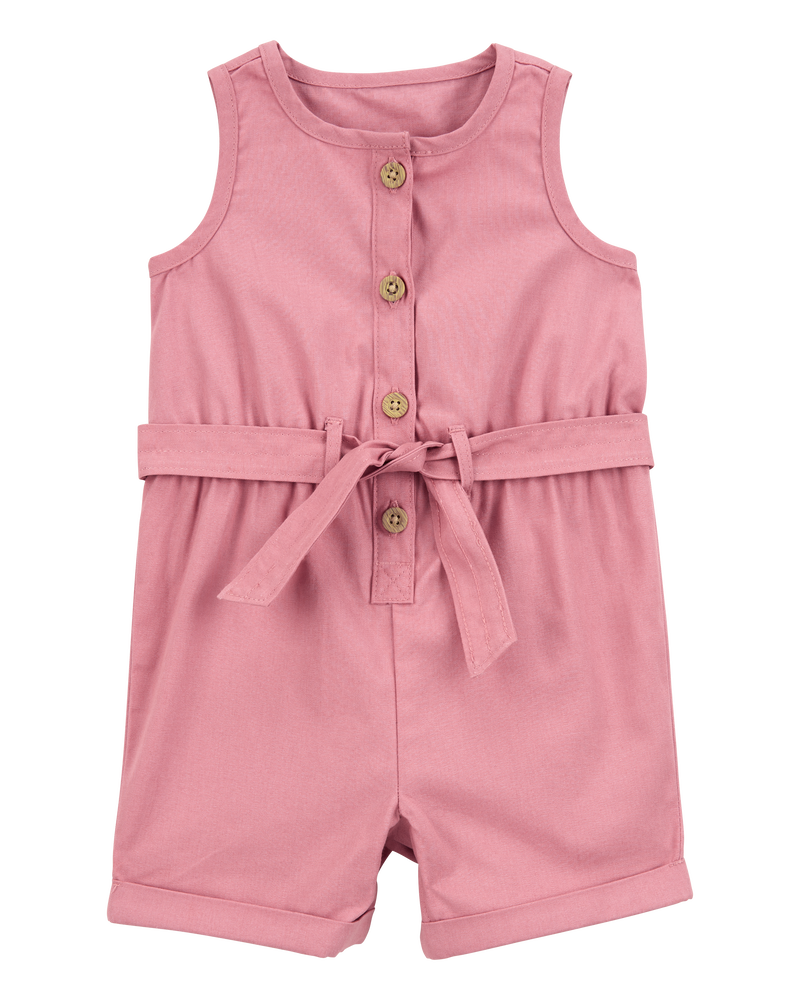 Baby Girl Sleeveless Canvas Romper -Pink, image 1 of 3 slides