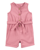 Baby Girl Sleeveless Canvas Romper -Pink, image 1 of 3 slides