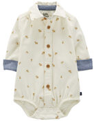 Baby Bear Print Button-Front Bodysuit, image 1 of 4 slides