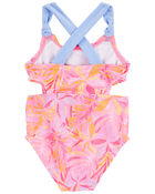 Baby Palm Print 1-Piece Cut-Out Swimsuit, image 3 of 4 slides