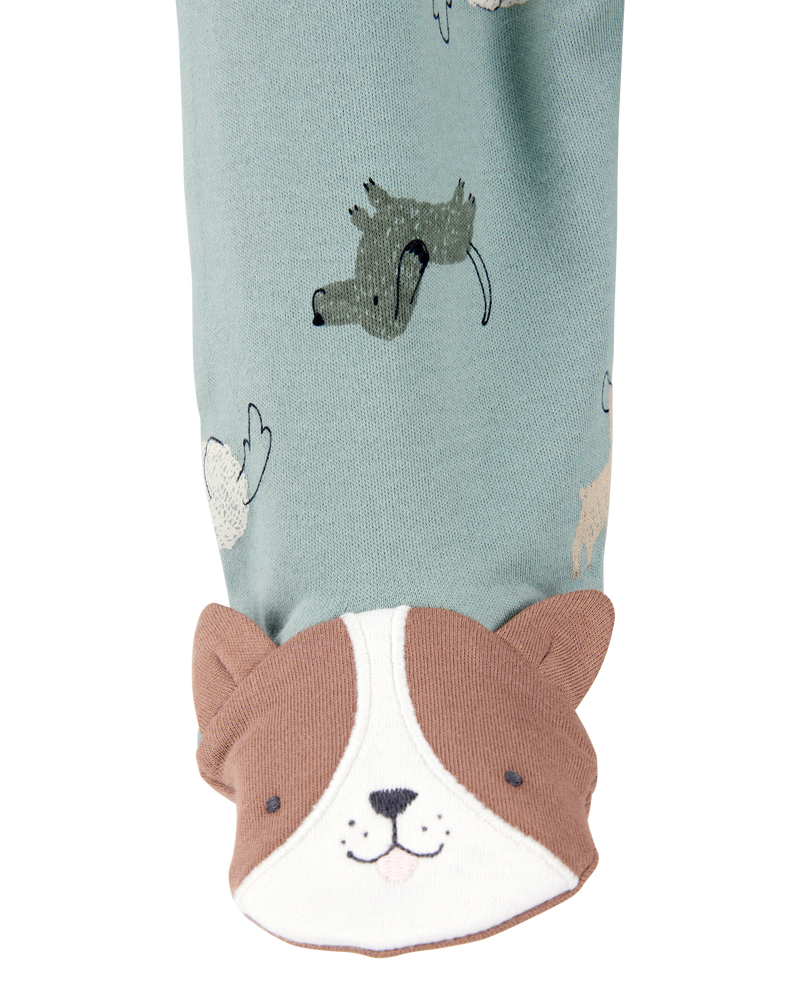 Baby Boy Dog Print 2-Way Zip Cotton Sleep & Play Pajamas - Green, image 2 of 4 slides