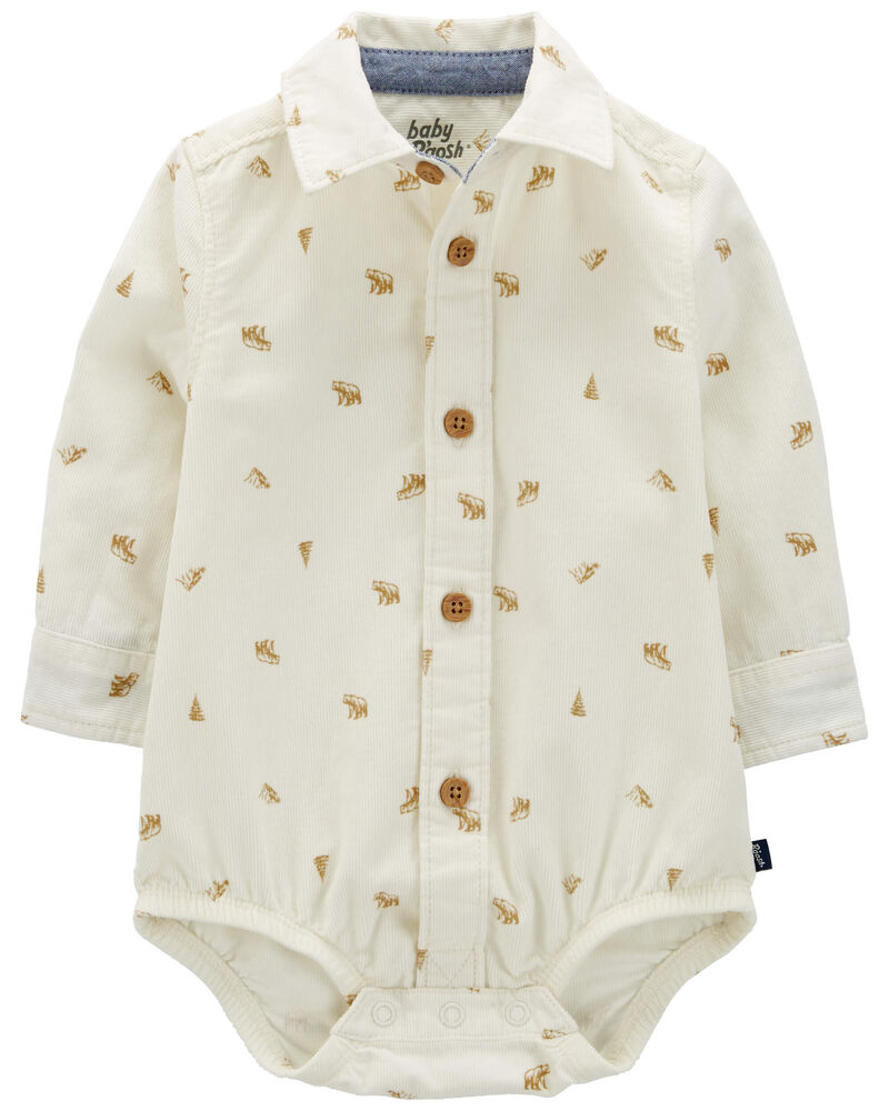 Baby Bear Print Button-Front Bodysuit, image 2 of 4 slides