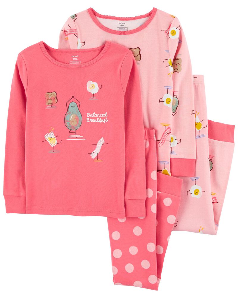 Kid 4-Piece Breakfast 100% Snug Fit Cotton Pajamas, image 1 of 4 slides
