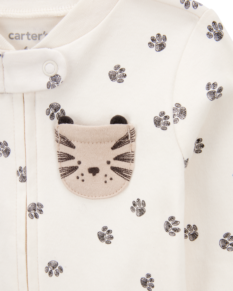 Baby Boy Tiger Print 2-Way Zip Cotton Sleep & Play Pajamas - Ivory, image 2 of 4 slides