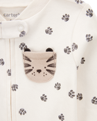 Baby Boy Tiger Print 2-Way Zip Cotton Sleep & Play Pajamas - Ivory, image 2 of 4 slides