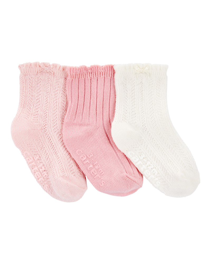 Baby 3-Pack Pointelle Booties - Pink/White, image 1 of 2 slides