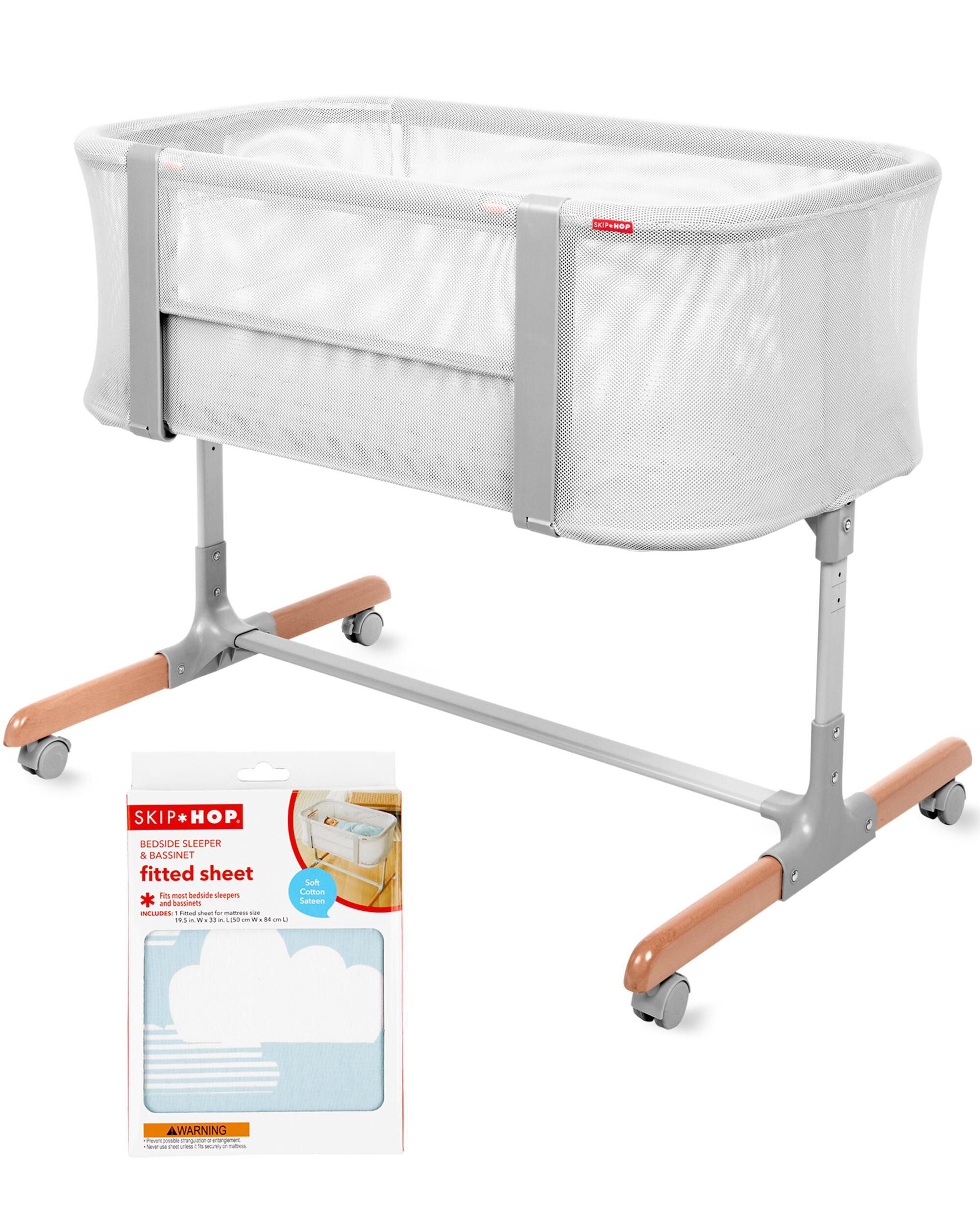 Cozy-Up 2-in-1 Bedside Sleeper & Bassinet Fitted Sheet - Blue Clouds, image 1 of 17 slides