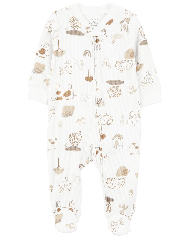 Baby Animals 2-Way Zip Cotton Blend Sleep & Play Pajamas, image 1 of 4 slides