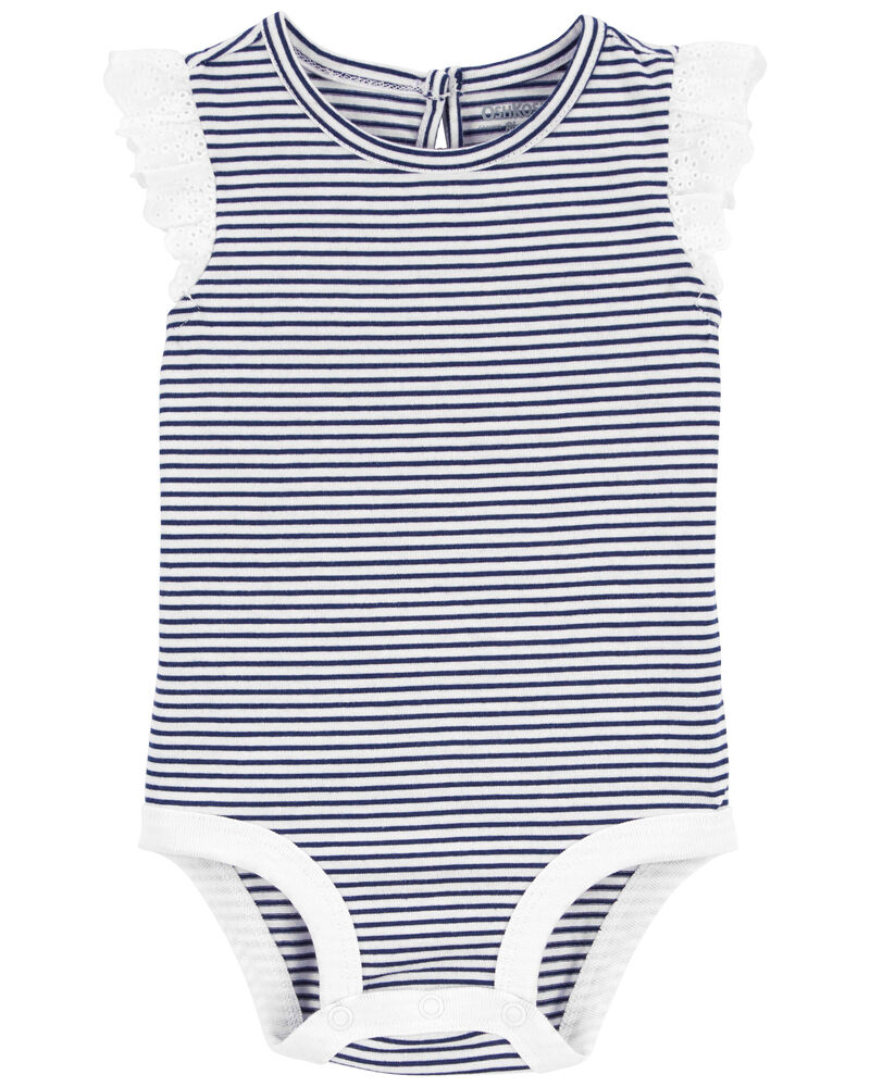 Baby Striped Eyelet Ruffle Bodysuit, image 1 of 2 slides