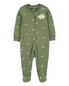 Baby Boy Turtle Print 2-Way Zip Cotton Sleep & Play Pajamas - Green, image 1 of 3 slides