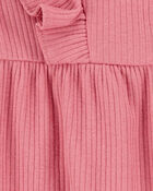 Baby Girl 2-Piece Solid Flutter-Sleeve Relaxed Fit Jumpsuit & Headwrap Outfit Set - Pink
, image 2 of 4 slides