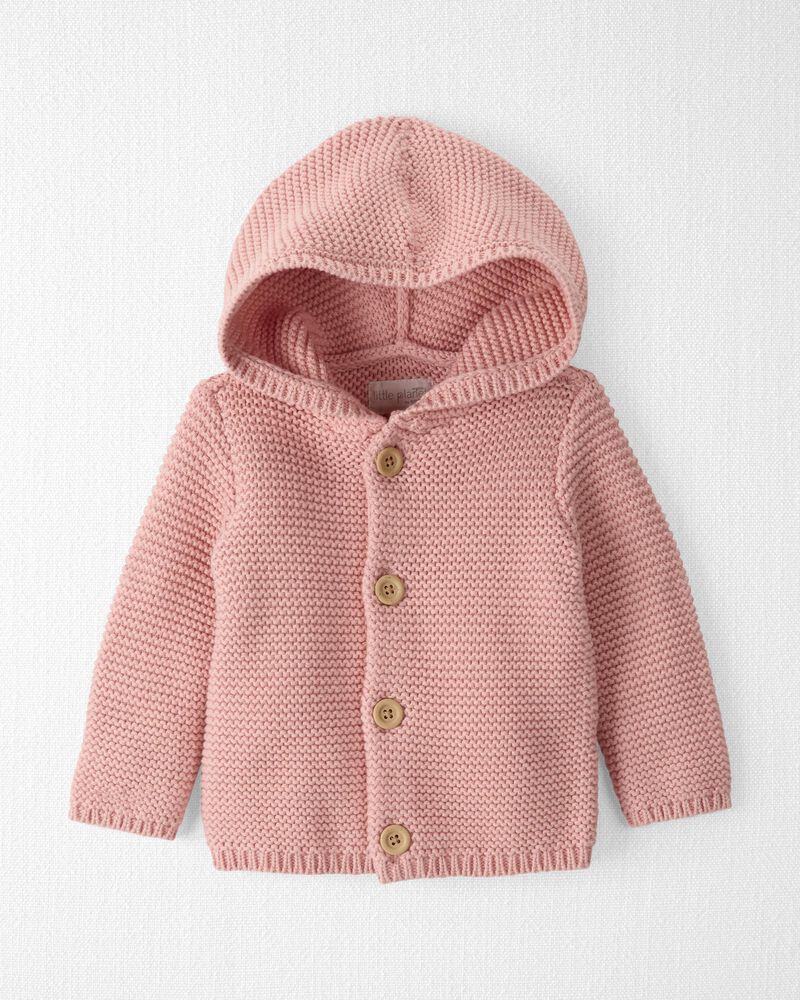 Baby Organic Signature Stitch Cardigan in Rose, image 1 of 4 slides