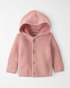 Baby Organic Signature Stitch Cardigan in Rose, image 1 of 4 slides