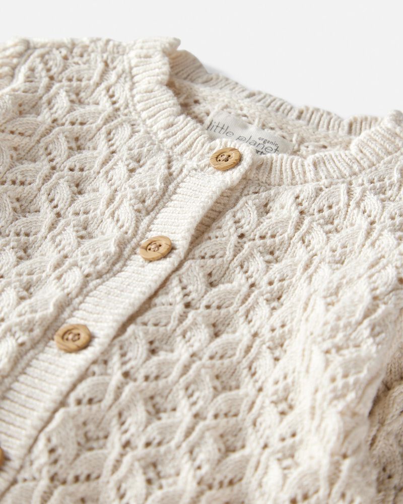 Baby Girl Organic Cotton Pointelle Sweater, image 2 of 4 slides