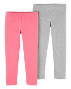Baby 2-Pack Heather Gray & Pink Cotton Stretch Leggings, image 1 of 3 slides