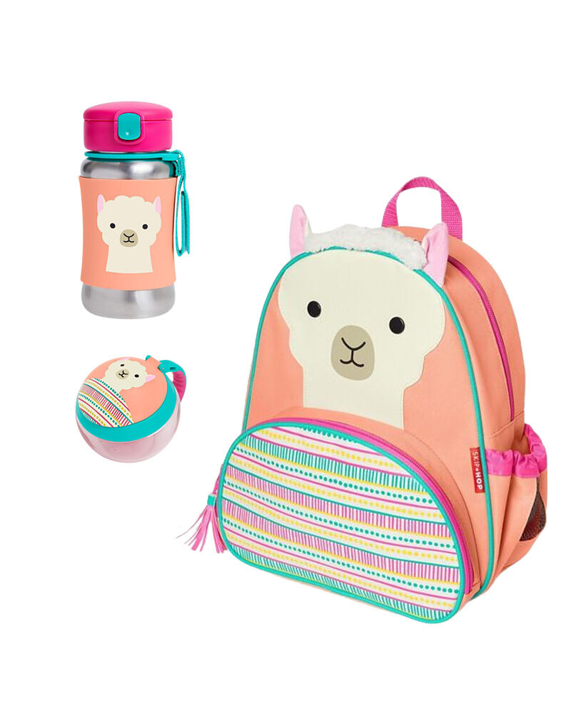 Pink Little Kid 3-Piece Llama Backpack, Straw Bottle & Snack Cup