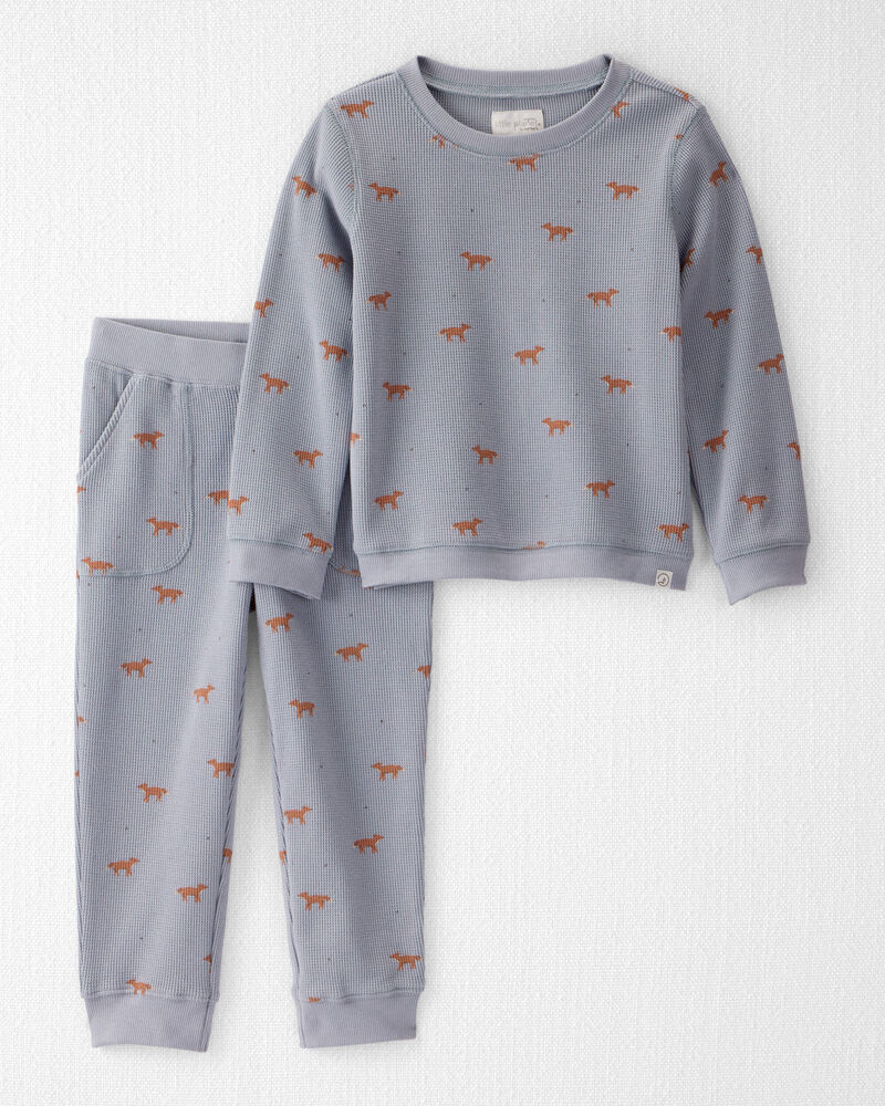 Toddler Organic Cotton Waffle Knit Set in Shadow Fox Print, image 1 of 6 slides