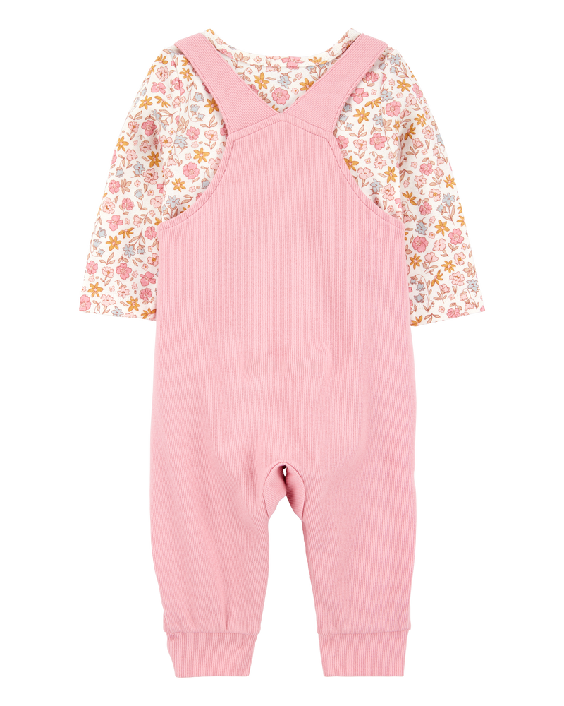 Baby 2-Piece Floral Bunny Long-Sleeve Tee & Coverall Set - Pink, image 2 of 7 slides
