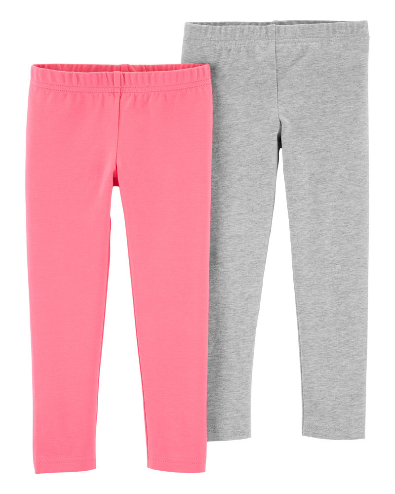 Baby 2-Pack Heather Gray & Pink Cotton Stretch Leggings, image 1 of 3 slides