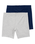 Toddler Girl 2-Pack Tumbling Shorts - Grey/Navy, image 1 of 10 slides