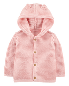 Baby Hooded Waffle Knit Cardigan - Pink, image 1 of 3 slides