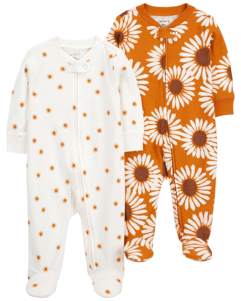 Baby 2-Pack Sunflower Zip-Up Cotton Sleep & Play Pajamas, image 1 of 4 slides