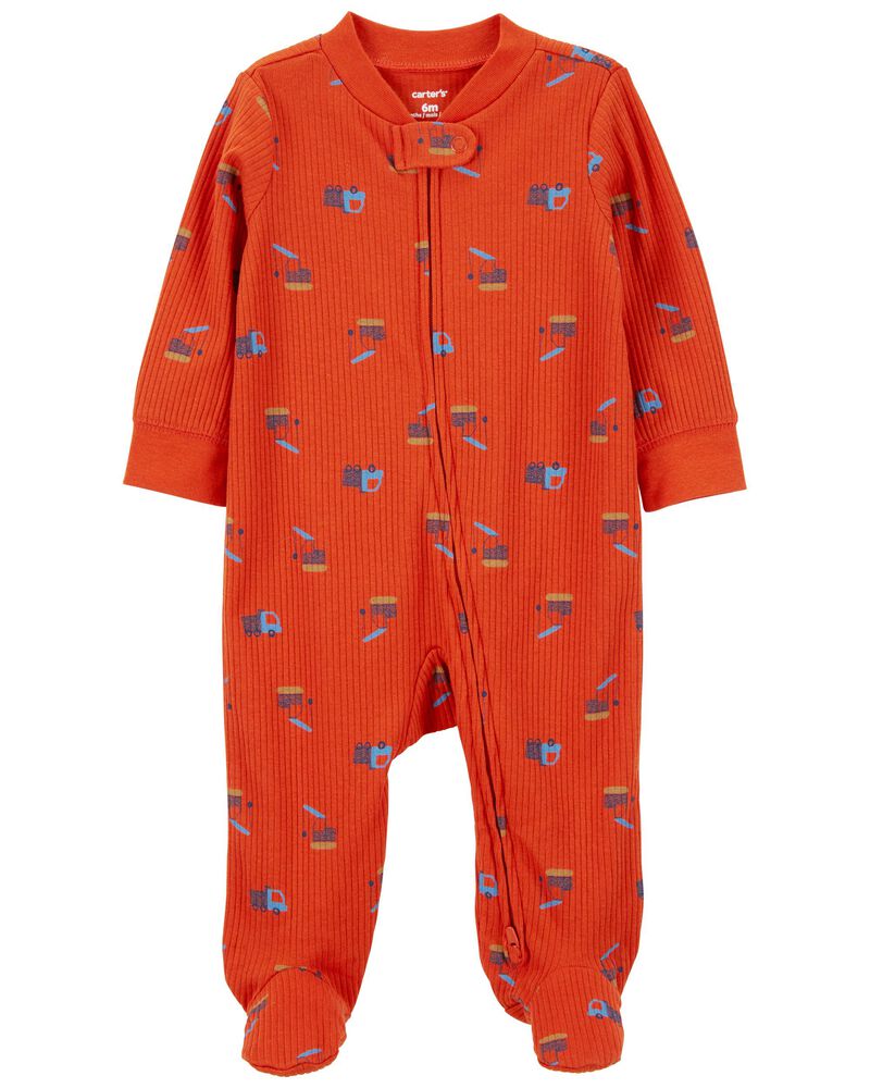 Baby Construction 2-Way Zip Cotton Blend Sleep & Play Pajamas, image 1 of 3 slides