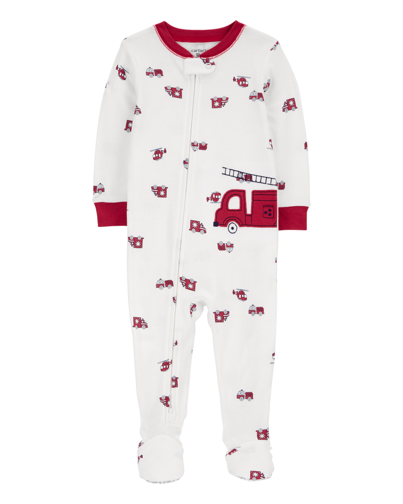 Baby 1-Piece Firetruck 100% Snug Fit Cotton Footie Pajamas, image 1 of 4 slides