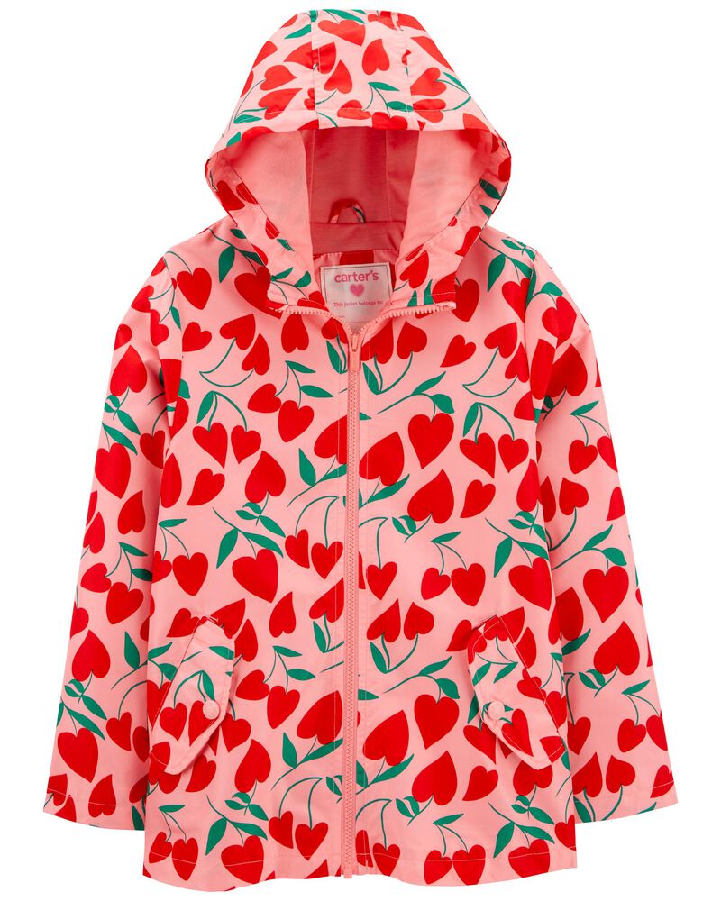 Kid Cherry Hearts Rain Jacket, image 1 of 3 slides
