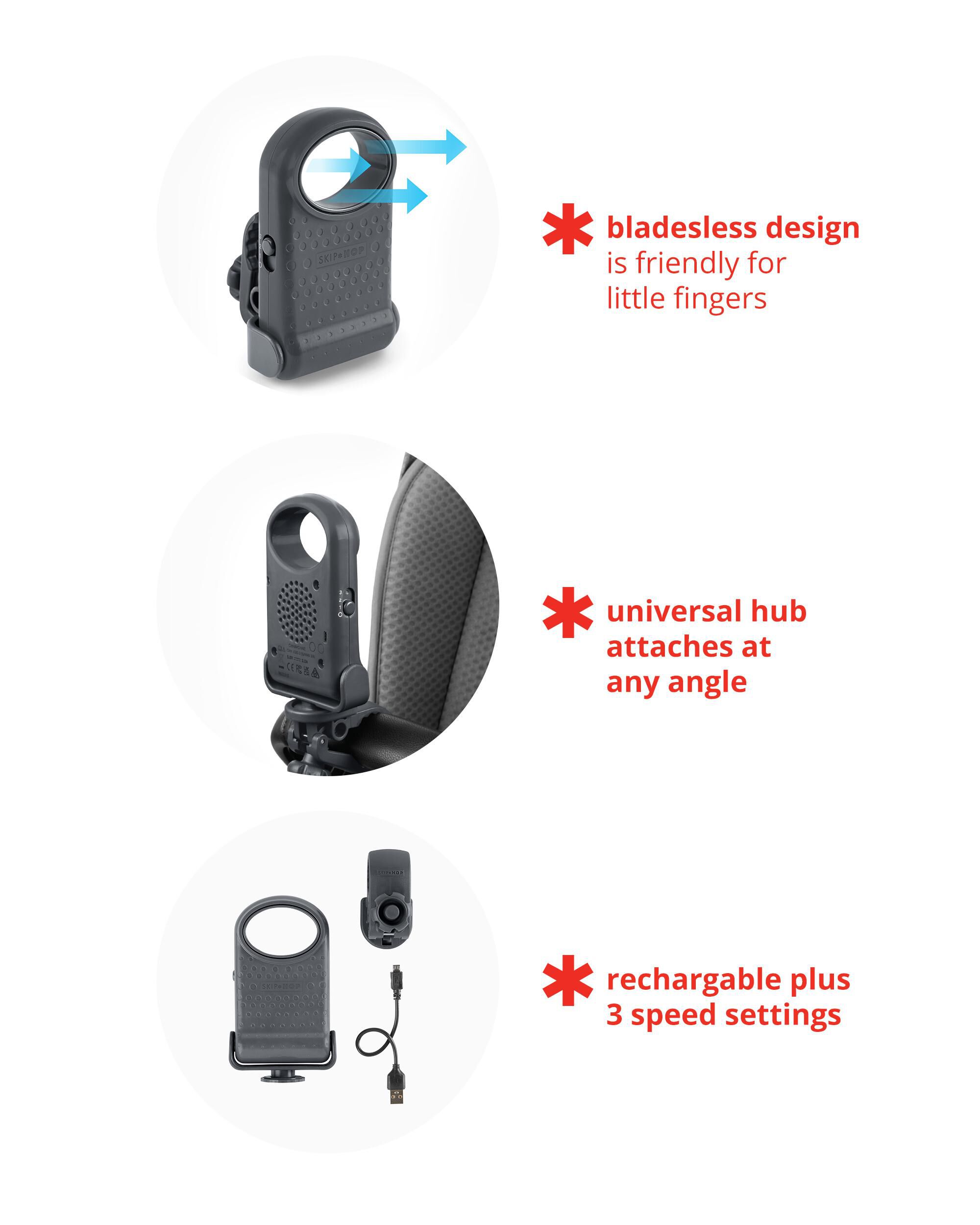 Grey Stroll Connect Bladeless Stroller Fan skiphop