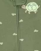 Baby Boy Turtle Print 2-Way Zip Cotton Sleep & Play Pajamas - Green, image 2 of 3 slides