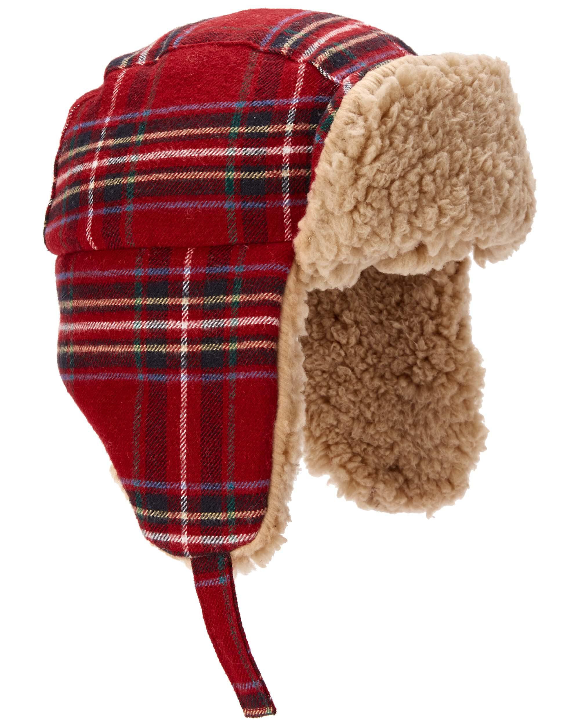 Red Baby Plaid Fuzzy Trapper Hat skiphop