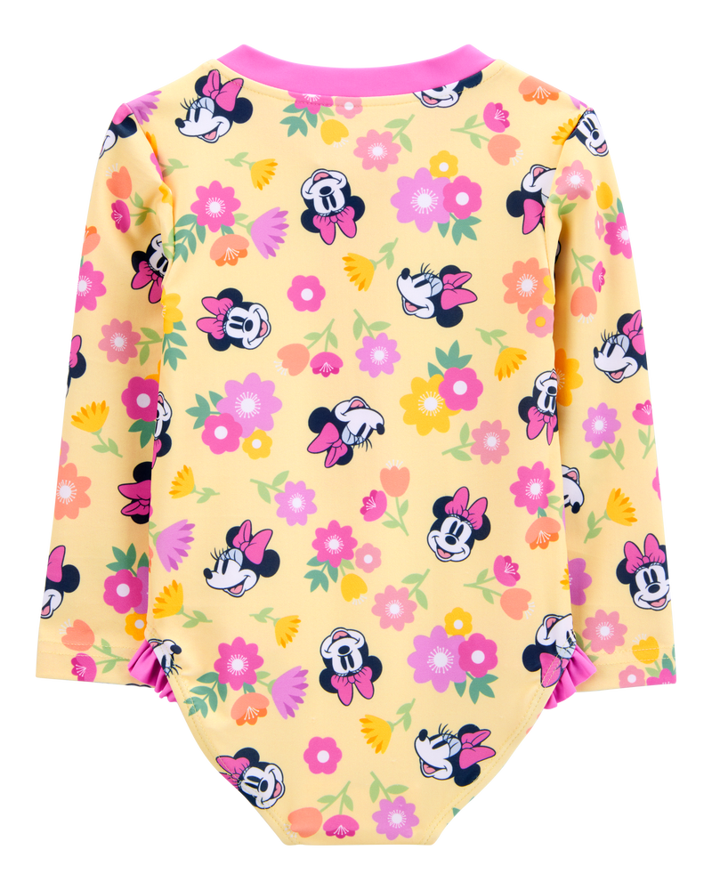Baby Disney© Minnie Mouse 1-Piece Rashguard Swimsuit - Yellow/Pink, image 3 of 4 slides