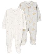 Baby 2-Pack 2-Way Zip Cotton Blend Sleep & Play Pajamas, image 1 of 4 slides