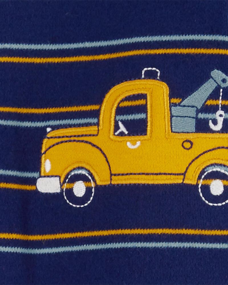 Baby Striped Truck 2-Way Zip Cotton Sleep & Play Pajamas, image 2 of 3 slides