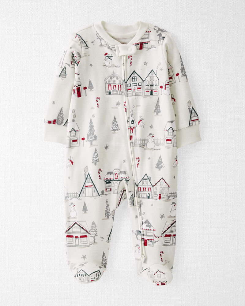 Baby Organic Cotton Sleep & Play Pajamas in Winter Village, image 1 of 4 slides