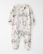 Baby Organic Cotton Sleep & Play Pajamas in Winter Village, image 1 of 4 slides