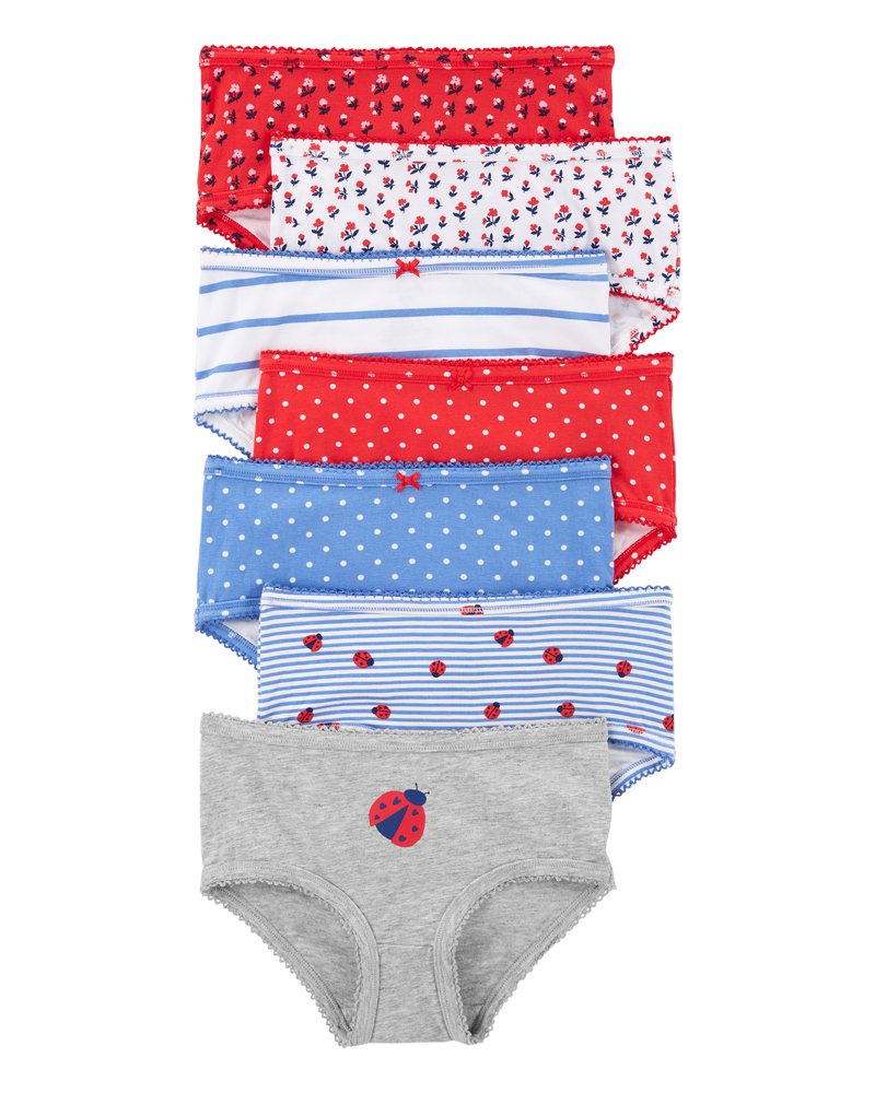 Kid 7-Pack Ladybug Print Brief Stretch Cotton Underwear, image 1 of 3 slides