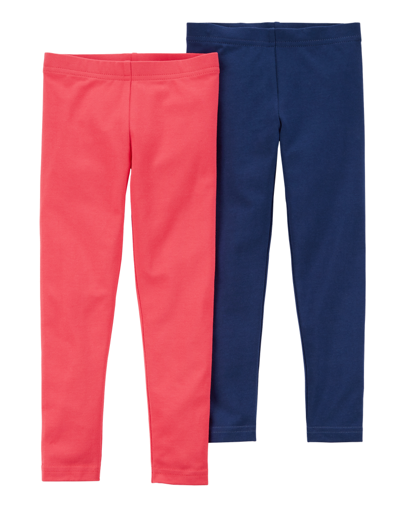 Baby 2-Pack Red & Navy Cotton Stretch Leggings, image 1 of 3 slides